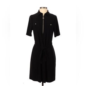 Anne Klein Casual Black Collared Quarter Zip Dress with Tie 10 0342 Size 4